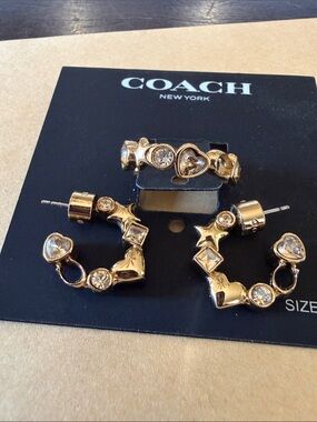 COACH Gold-Tone Heart & Crystal Hoop Earrings